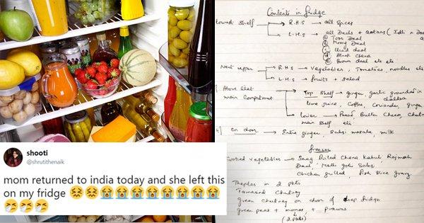 बेटी से मिलने गयी मां ने वापस आते हुए उसके Fridge की कायापलट कर दी और ये प्यारा सा नोट छोड़ गयी