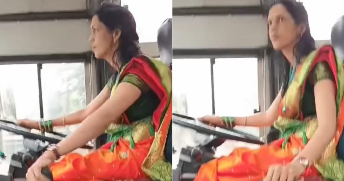 साड़ी पहन सड़कों पर फर्राटे से बस चलाती दिखी ये महिला ड्राइवर, लोग बोले- ‘भारतीय नारी सब पर भारी’